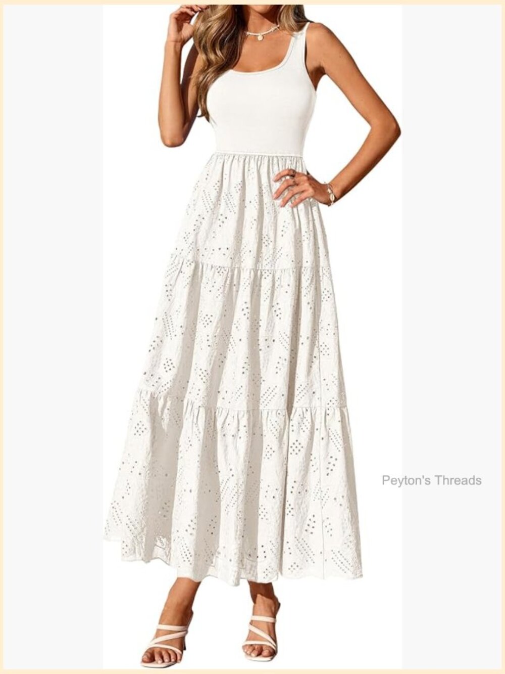 Sleeveless Eyelet Midi Dress with Pockets Casual Flowy Sundress - Picture 1 of 7